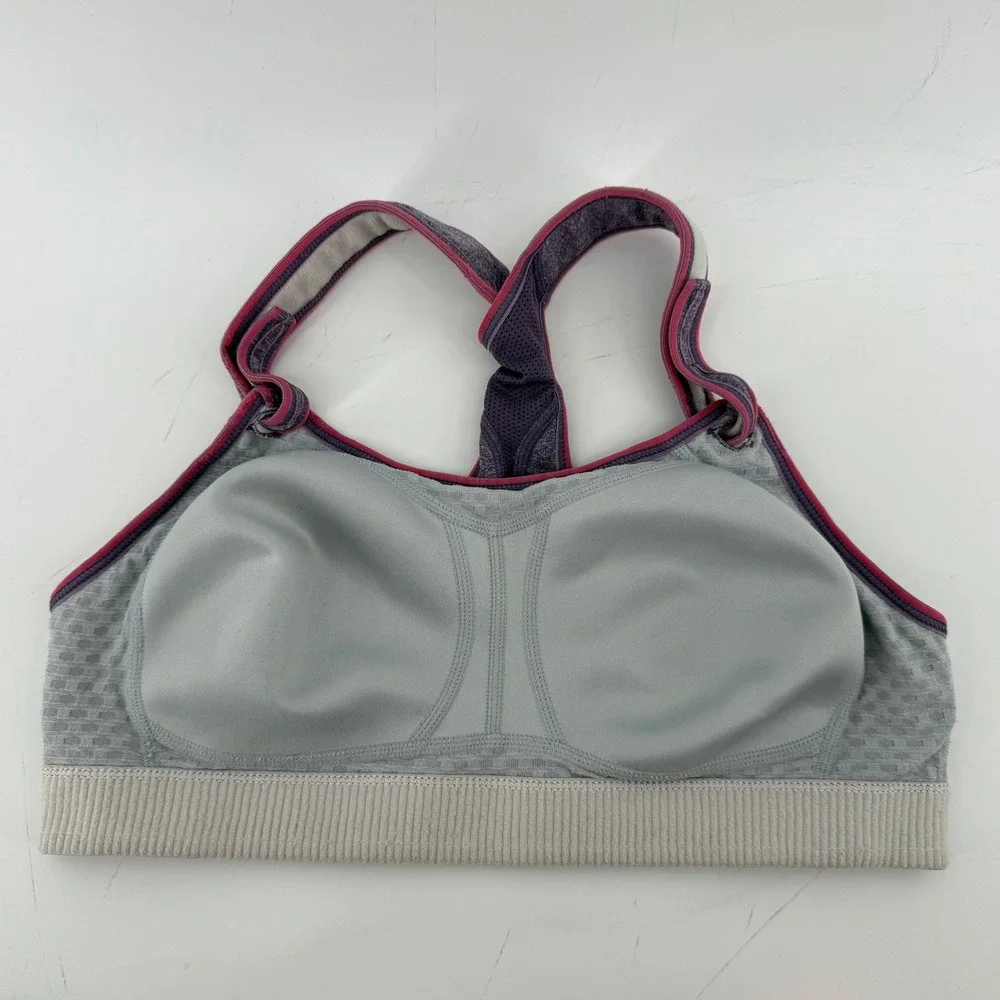 Moving Comfort Rebound Racerback Sports Bra Purple 36C Hook Loop Straps 350037
